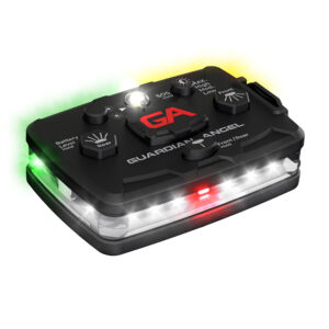 guardian angel safety device with white, green, and yellow lights