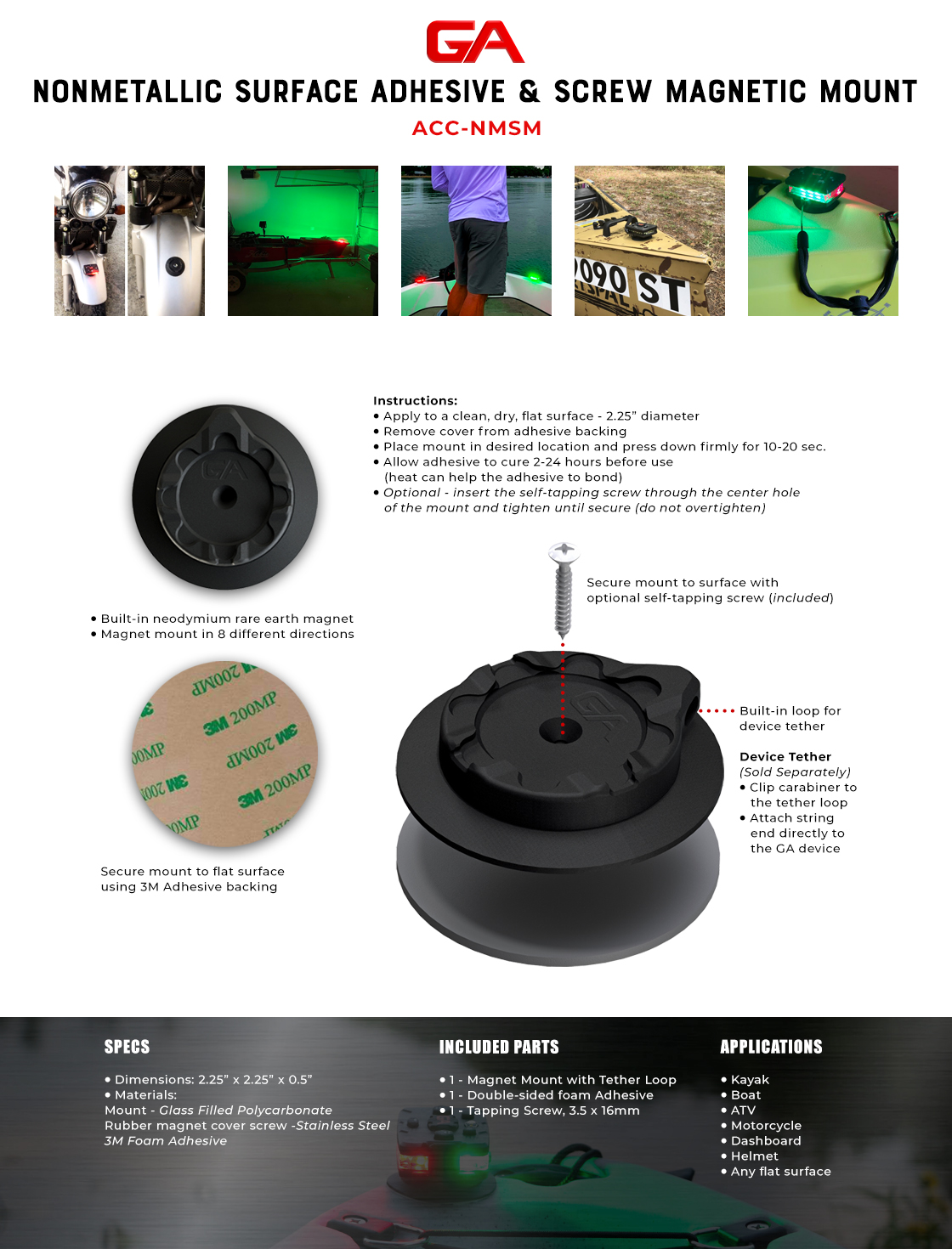 Nonmetallic Surface Adhesive & Screw Magnetic Mount
