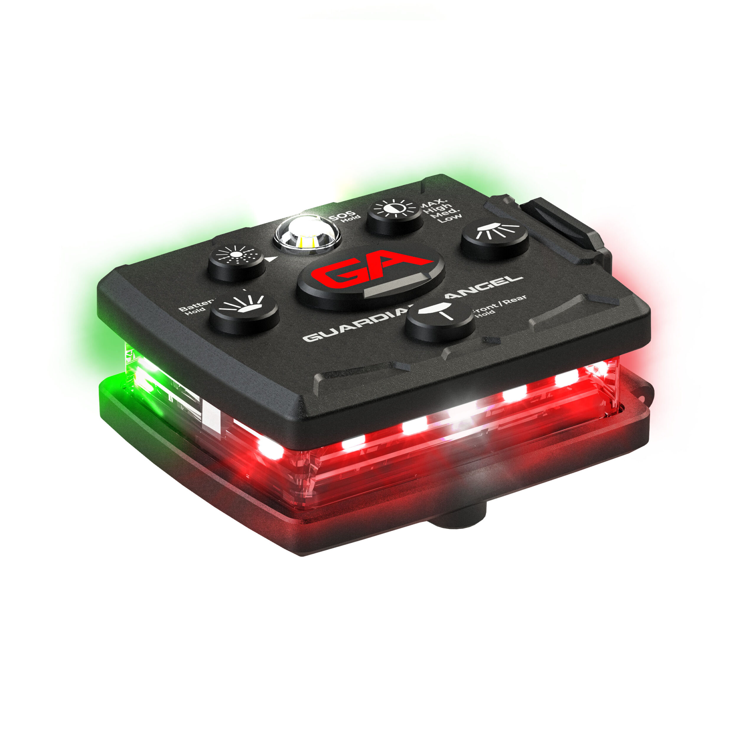 small guardian angel safety device with red and green lights
