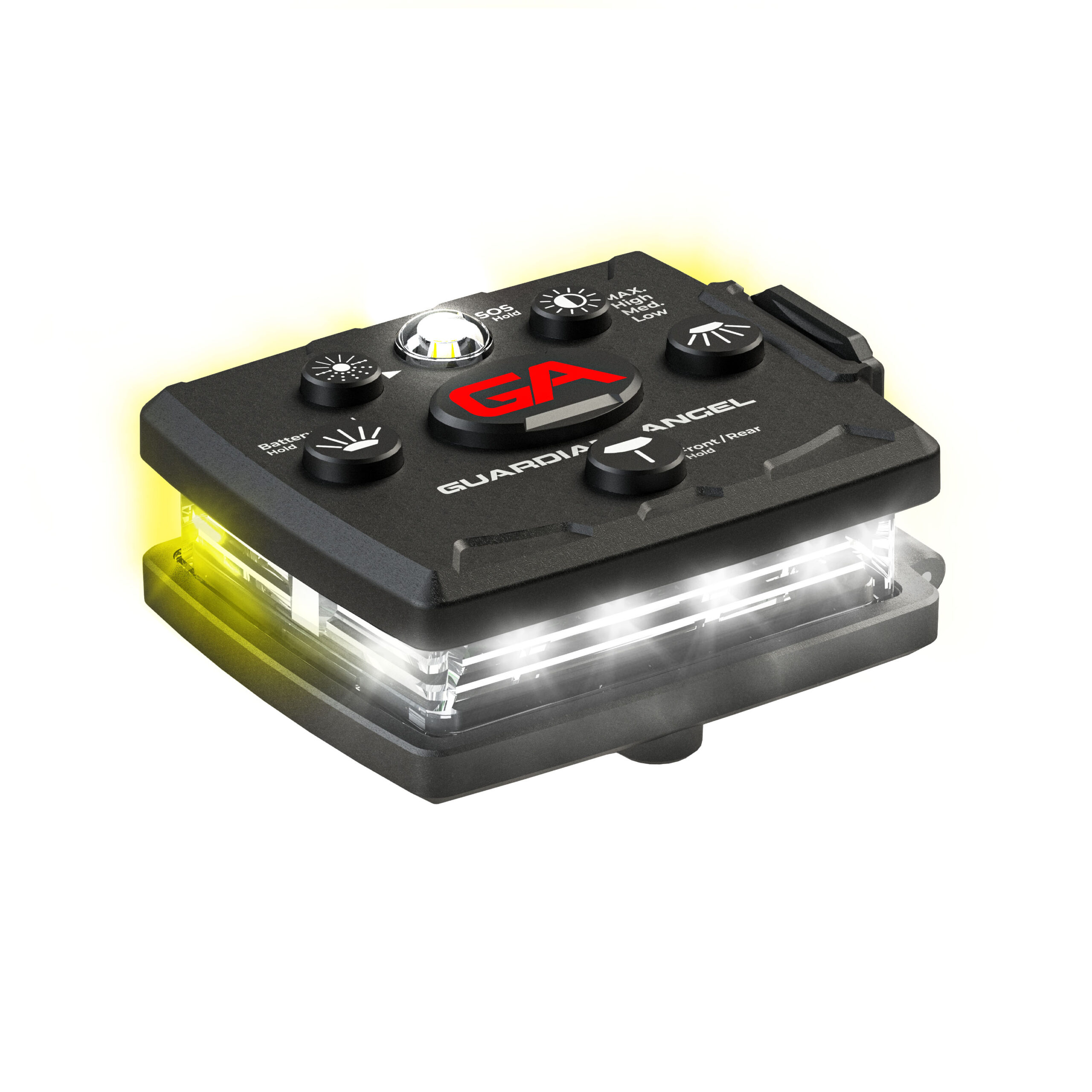 small guardian angel safety device with white and yellow lights