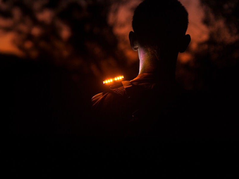 Guardian Angel light attached to a shoulder