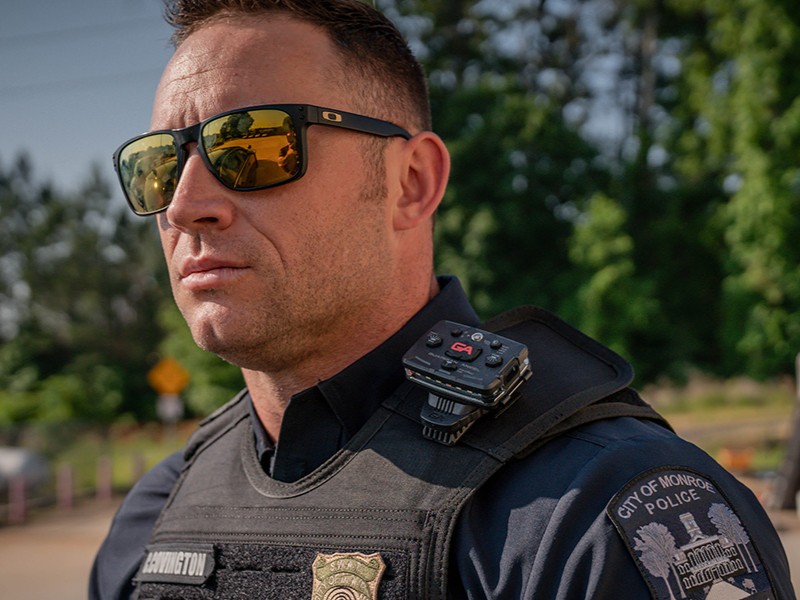Police officer wearing a Guardian Angel device