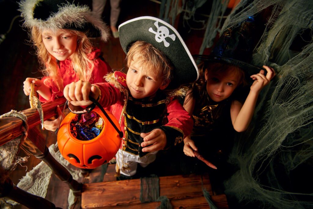 Children in Halloween costumes trick-or-treating